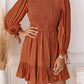 Smocked Puff Sleeve Ruffle Dress