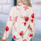 Beige Floral Print V Neck Button Down Blouse