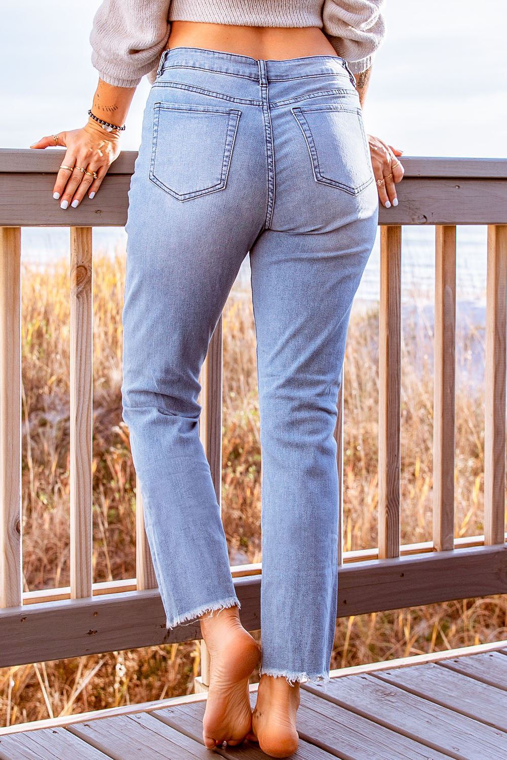 Ripped Slim Fit Washed Jeans