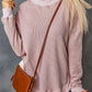 Crew Neck Ribbed Trim Waffle Knit Top