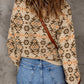 Khaki Aztec Knitted Drop Shoulder Zipped Sweater