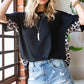 Black Leopard Splicing O-neck Short Sleeve T Shirt