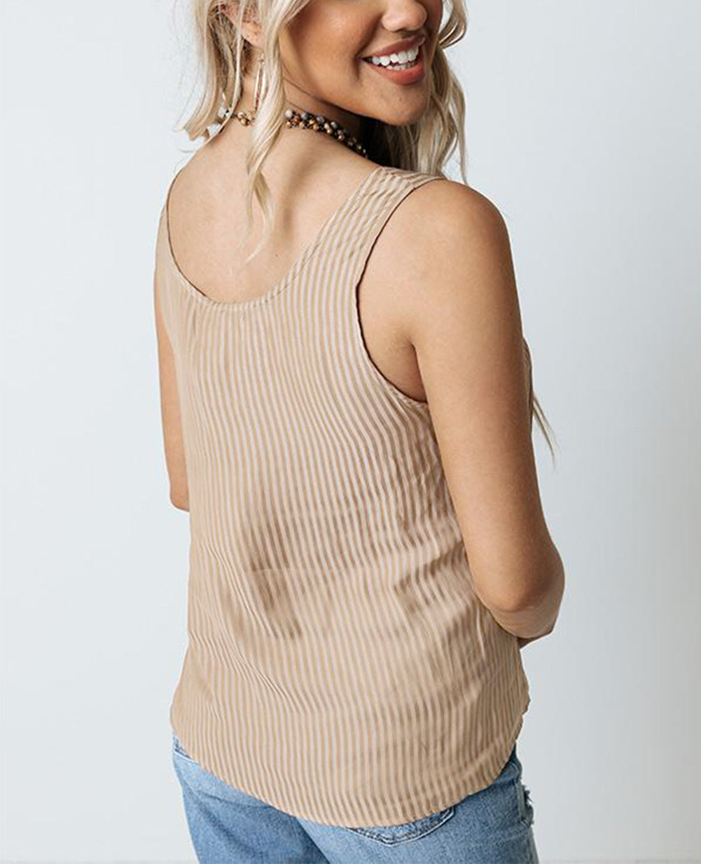 Striped Print Buttons Tank Top