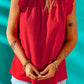 Red Ruffled Ribbed O-neck Sleeveless Top