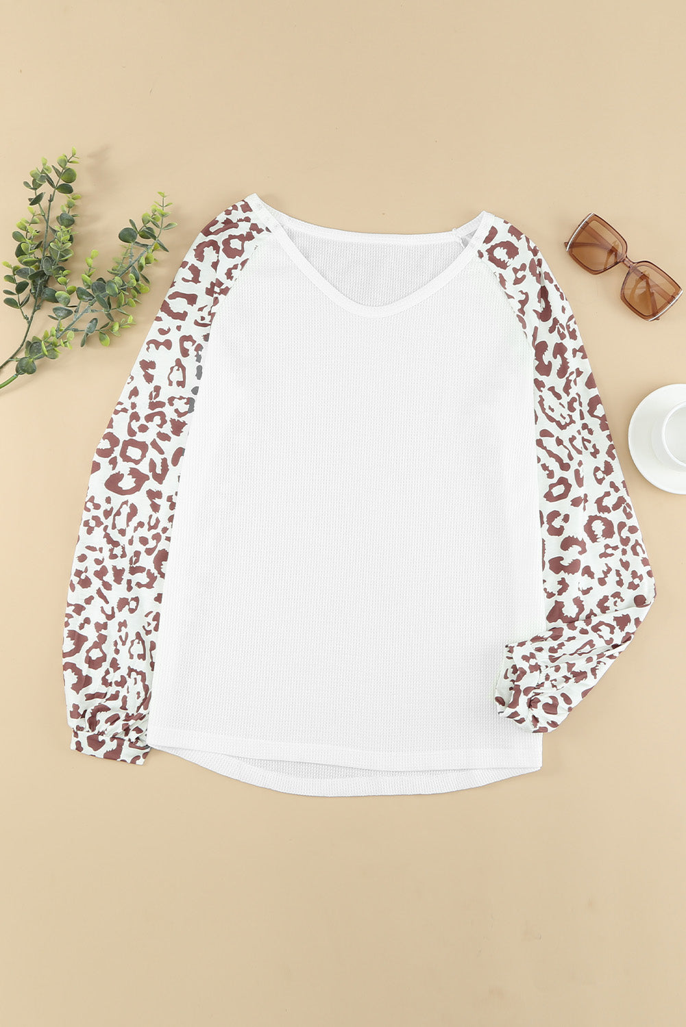 Leopard Raglan Sleeve Knitted V Neck Blouse