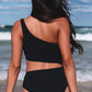 Black Asymmetric Bare Shoulder Cutout One Piece Swimsuit