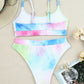 Multicolor Tie Dye Ribbed Texture Bikini Swimsuit
