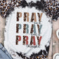 Leopard PRAY Slogan Bleached Dye Print Crewneck T Shirt