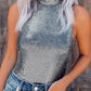 Silver Sequin High Neck Sleeveless Bodysuit