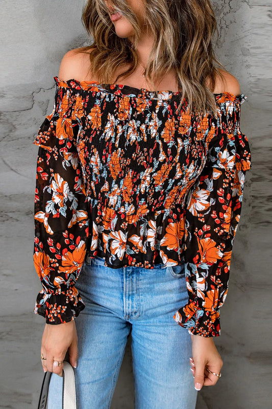 Off The Shoulder Smocked Floral Top