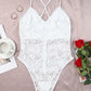 Crisscross Back Soft Bone Floral Lace Crochet Bodysuit