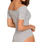 Off Shoulder Crisscross Wrap Striped Bodysuit
