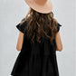 Black Short Sleeve Keyhole Ruffled Babydoll Top