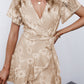 Flutter Sleeve Wrap V Neck Floral Lace Short Dress
