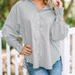 Smocked Cuffed Striped Boyfriend Shirt with Pocket