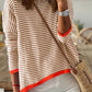 Contrast Trimmed Striped Drop Shoulder Sweater