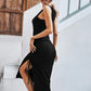 Summer knitted round neck sleeveless package hip dress