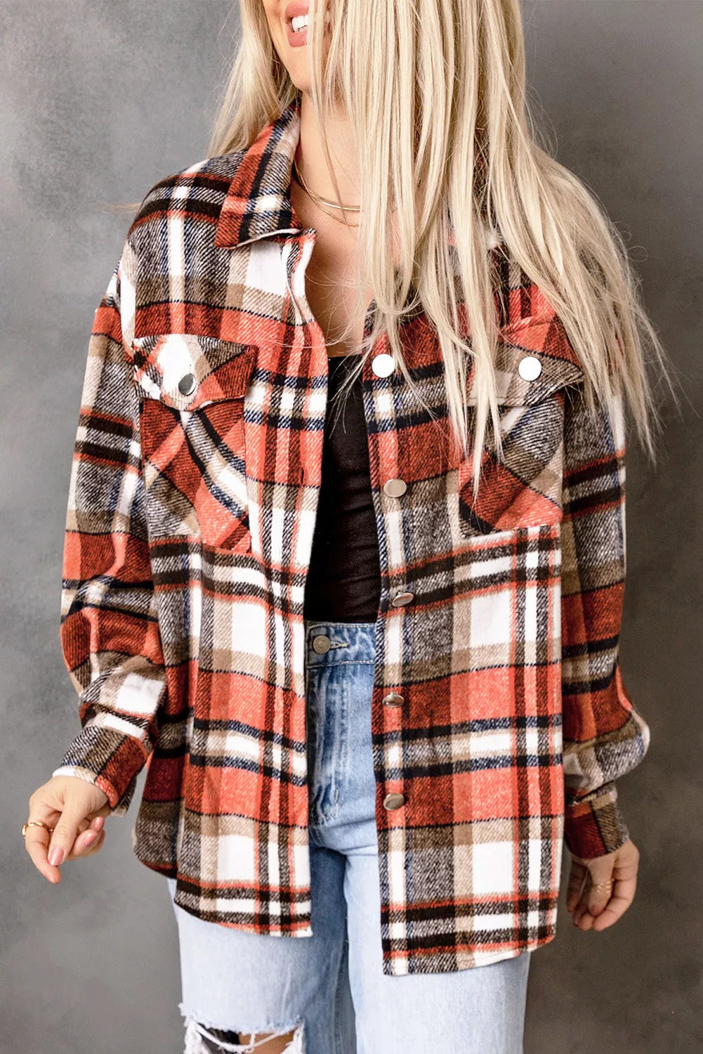 Chest Pockets Flannel Plaid Shirt