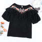 Black Floral Embroidered Flounce Puff Sleeve Blouse