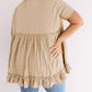 Khaki Plus Size Crinkle Textured Ruffle Trim Babydoll Top