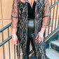 Black Sequin Sheer Long Sleeve Open Front Kimono