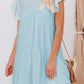 Sky Blue Frilled Neck Ruffle Swing Mini Dress with Pockets