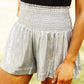 Gray Metallic Sheen Smocked High Waist Shorts