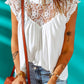 White Crochet Patchwork Cap Sleeves Flowy Top