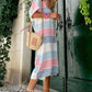 Striped Color Block Loose Fit 3/4 Sleeve Dress