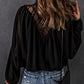 Black Lace Contrast Sheer Frilled Neck Blouse