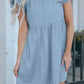 Flutter Sleeve Ruched Denim Casual Dress