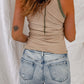Khaki Crew Neck Contrast Ribbed Tank Top