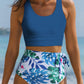 Floral Printed High Waist Waist Lace Up Bikini Set