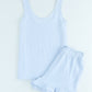 Sky Blue Textured U Neck Tank Top and High Waist Shorts Set