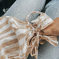 Stripe Print Frilled Elastic Off Shoulder Top