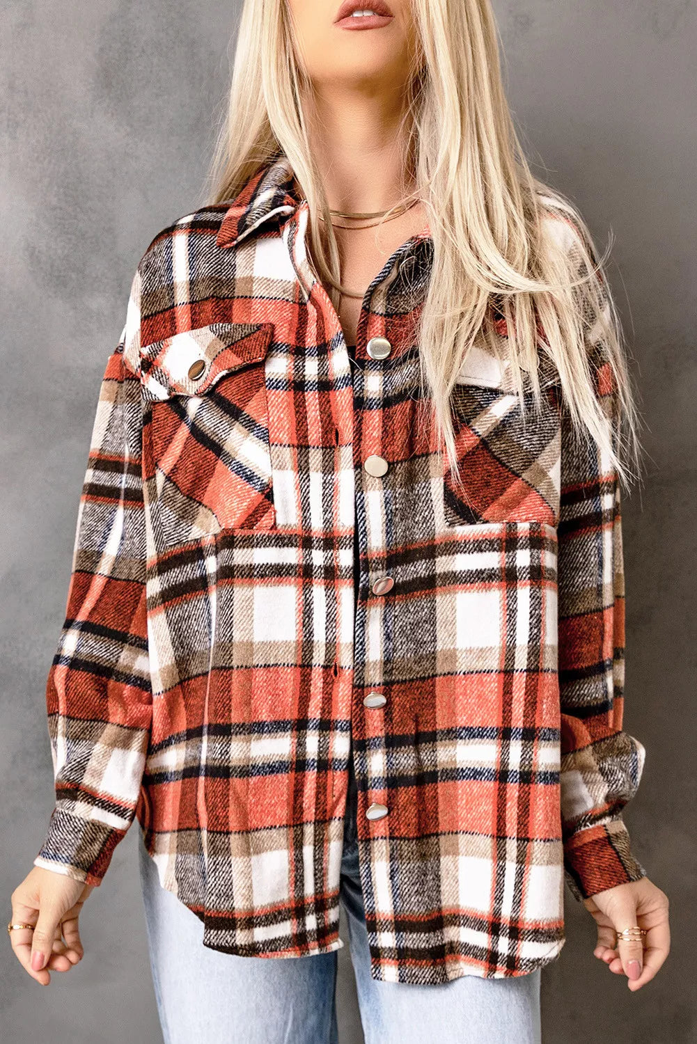 Chest Pockets Flannel Plaid Shirt