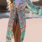 Multicolor Long Sleeve Tassel Tie Floral Kimono