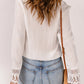 White Bohemian Crochet Detail V Neck Blouse