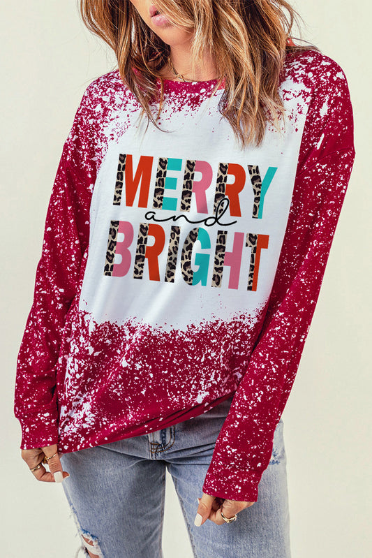 Red MERRY BRIGHT Leopard Color Block Sweatshirt