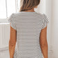 Stripe V Neck Flutter Sleeve Top