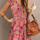 Boho Floral Print Frill V Neck Sleeveless Dress