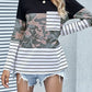 Striped Patchwork Long Sleeve Top with Pocket