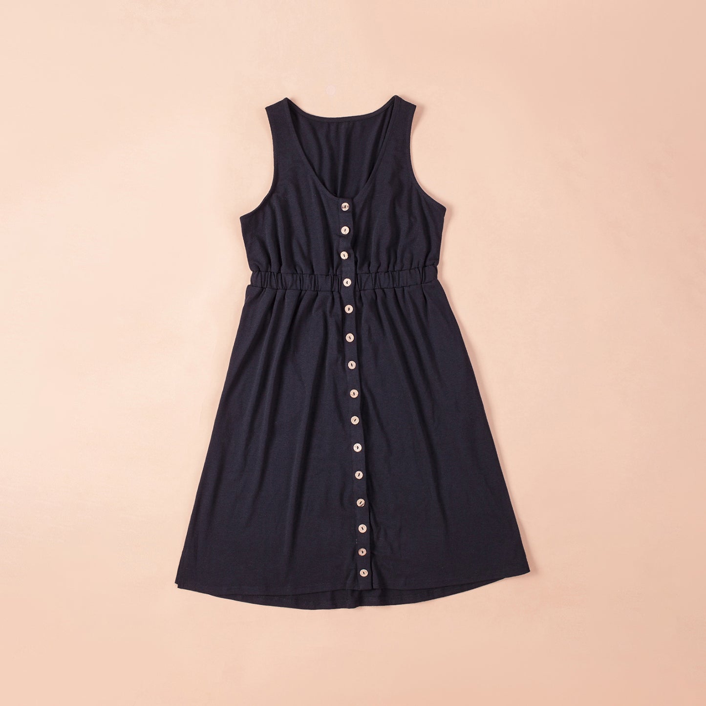 Buttons Sleeveless High Waist Mini Dress