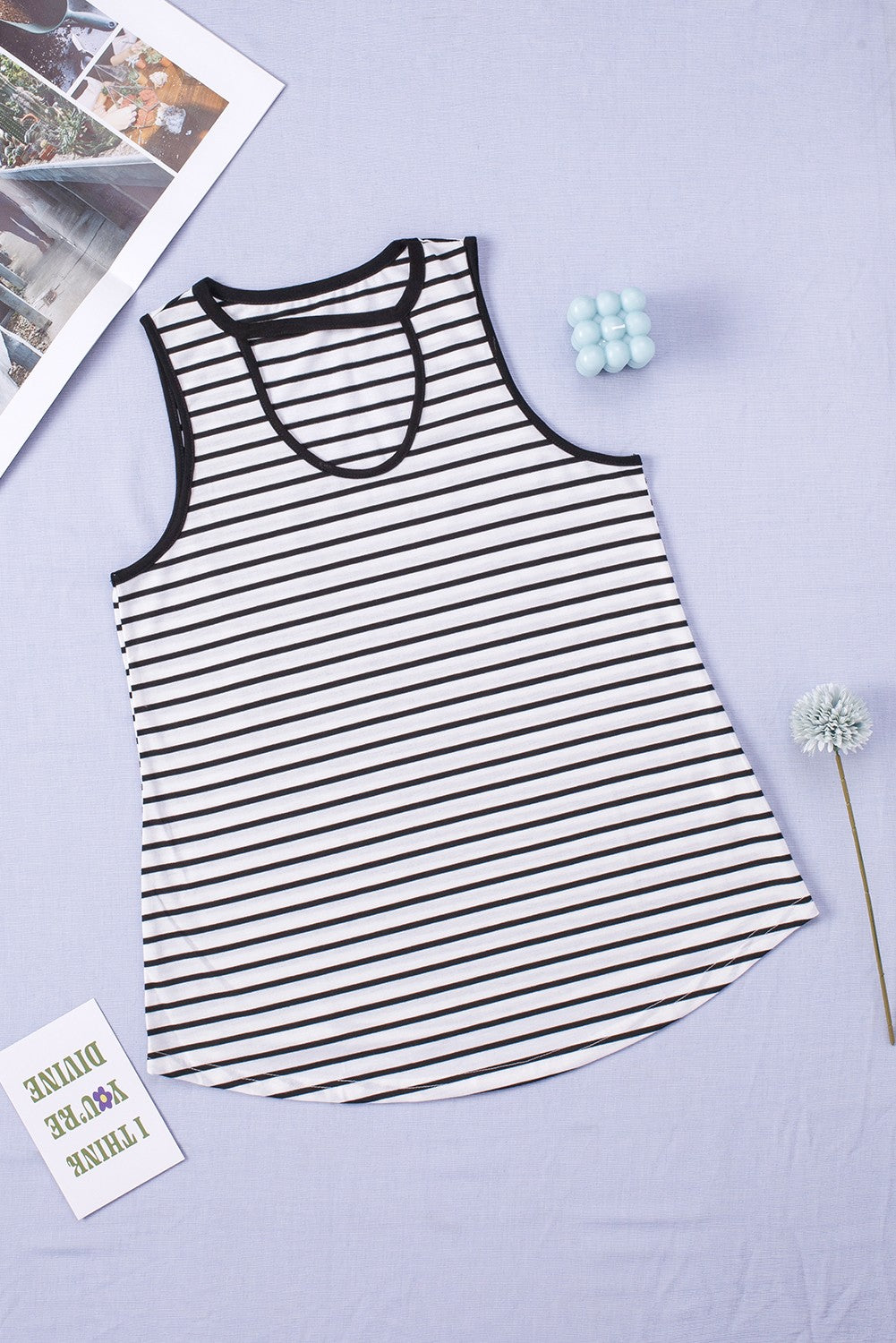 White Striped Keyhole Neck Tank