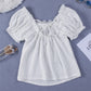 White Lace Crochet Lace-up Open Back Puff Sleeve Top