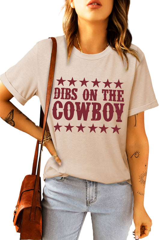 Khaki COWBOY Letter Star Graphic Print Short Sleeve T Shirt