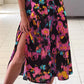 Black Abstract Floral Print Pleated Slit Skirt
