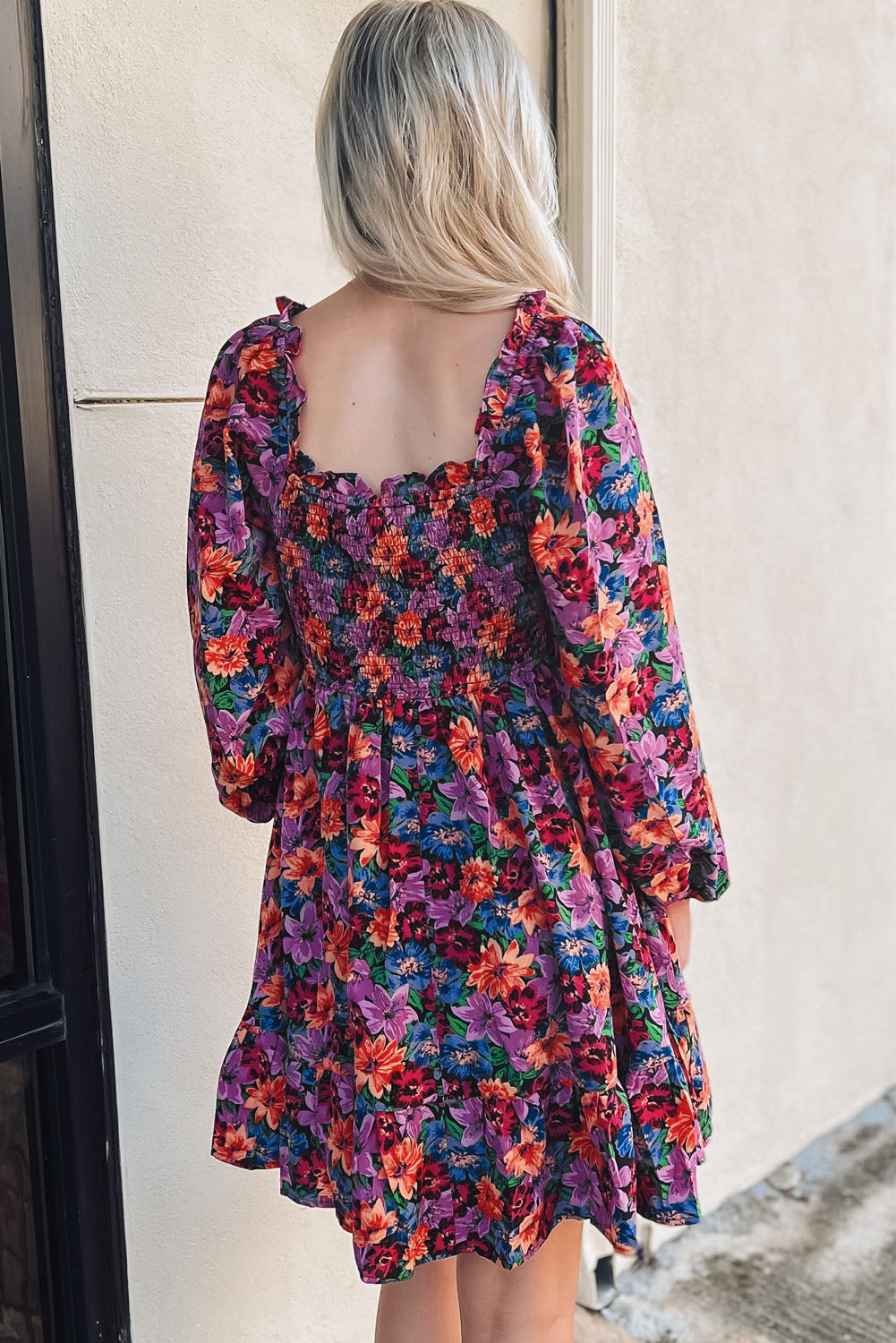 Floral Puff Sleeve Smocked Dress