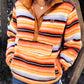 Multicolor Striped Kangaroo Pocket Buttoned Sherpa Sweatshirt
