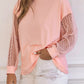 Pink Polka Dot Mesh Patchwork Long Sleeve Top